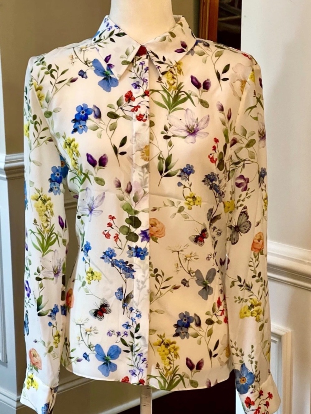 Alice + Olivia Willa Silk Floral Blouse In Twisting Vines White NWT Sz XL - Picture 7 of 15